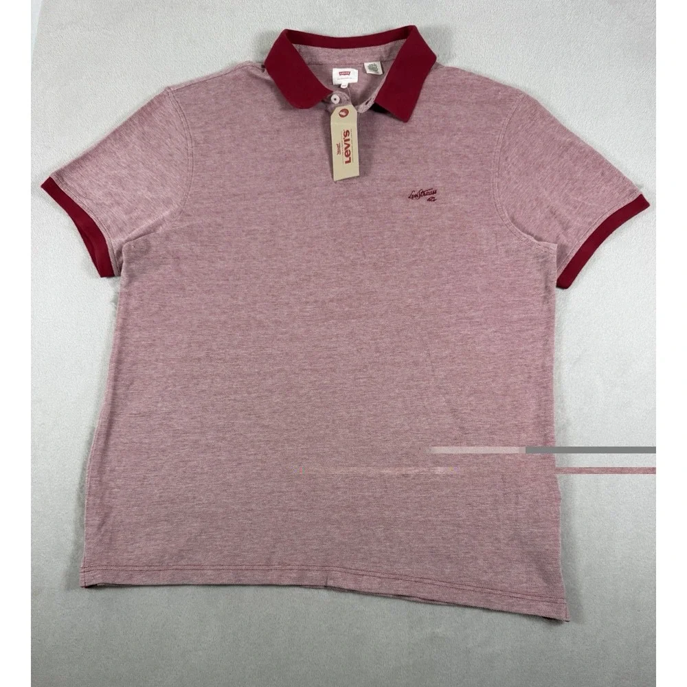Levi's Men's Two-Tone Pique Polo Shirt With Script Embroidery Red Size XXL